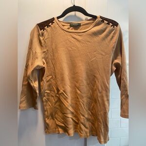 Lauren-Ralph Lauren Colorblock w/faux Suede 3/4th Sleeve, Size L (size cut out)